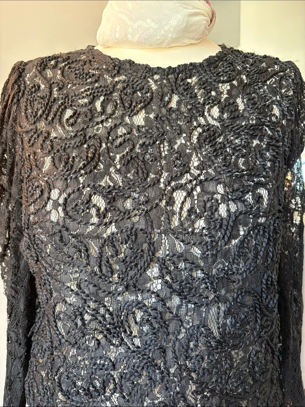 Zara Black Floral Lace Long-Sleeve Top